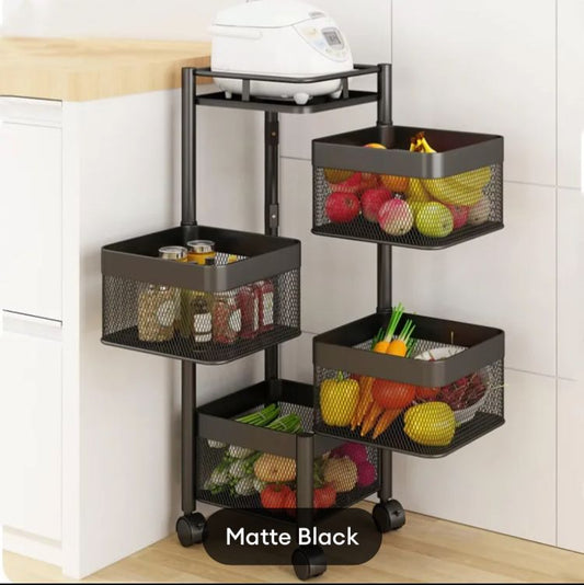 4Tier Square Vagitabal &Fruit Organizer Basket Degree Rotating Moveable Rack for kitchen Storage Baskets
