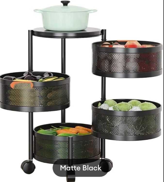 4Tier Square Vagitabal &Fruit Organizer Basket Degree Rotating Moveable Rack for kitchen Storage Baskets