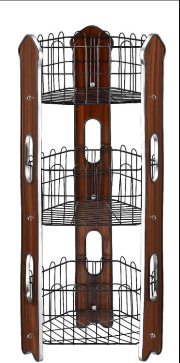 3Tier Fruit Basket/Vegetable Stand/premium Laminated wood Board with Matte Black Wire_Stylish Organizer for Fresh produce.