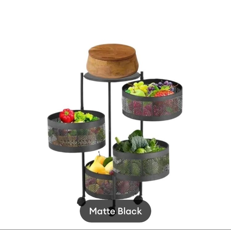 4Tier Square Vagitabal &Fruit Organizer Basket Degree Rotating Moveable Rack for kitchen Storage Baskets