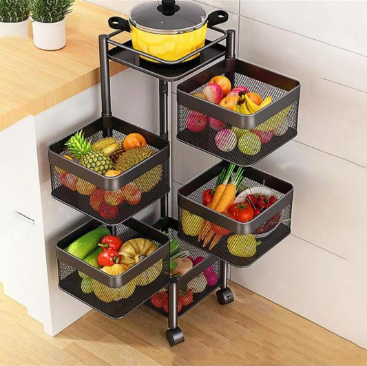 5Tier Square Vagitabal &Fruit Organizer Basket Degree Rotating Moveable Rack for kitchen Storage Baskets