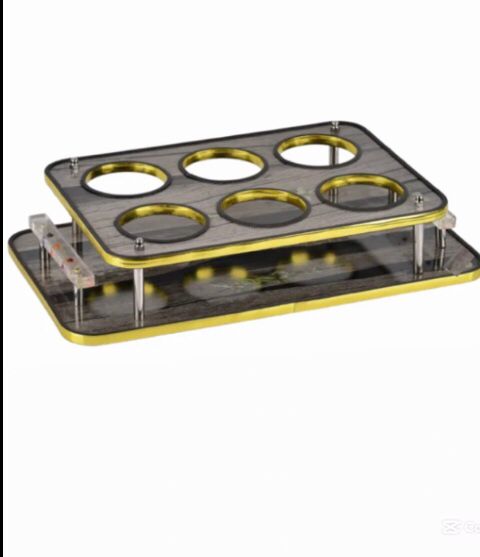 Kitchen marts ,like Glass serving tray with six holes and laminated etc