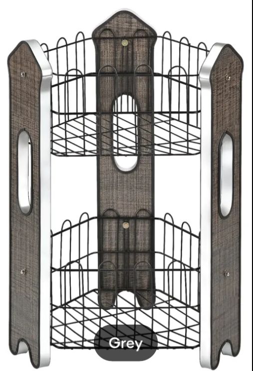 2TIER Fruit Basket/Vagetabal Stand premium Laminated wood Board with Matte Black Wire _Stylish Organizers for Fresh produce