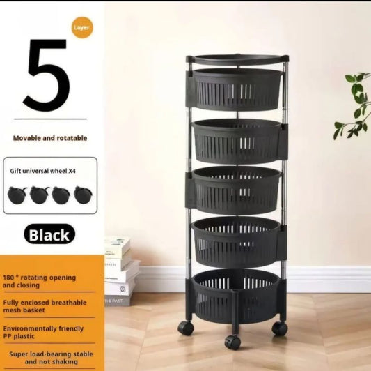 5Tier Square Vagitabal &Fruit Organizer Basket Degree Rotating Moveable Rack for kitchen Storage Baskets