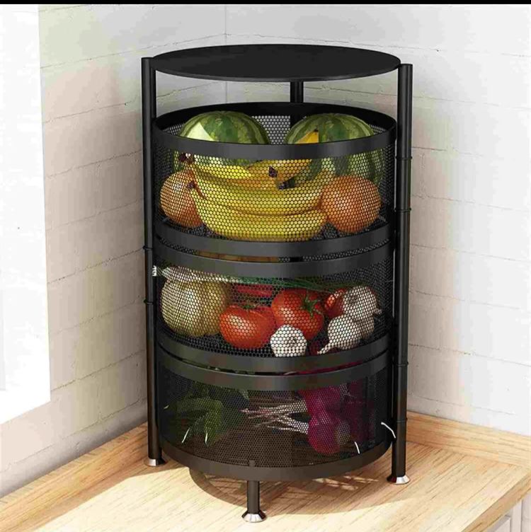 3Tier Square Vagitabal &Fruit Organizer Basket Degree Rotating Moveable Rack for kitchen Storage Baskets
