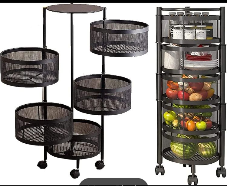 5Tier Square Vagitabal &Fruit Organizer Basket Degree Rotating Moveable Rack for kitchen Storage Baskets