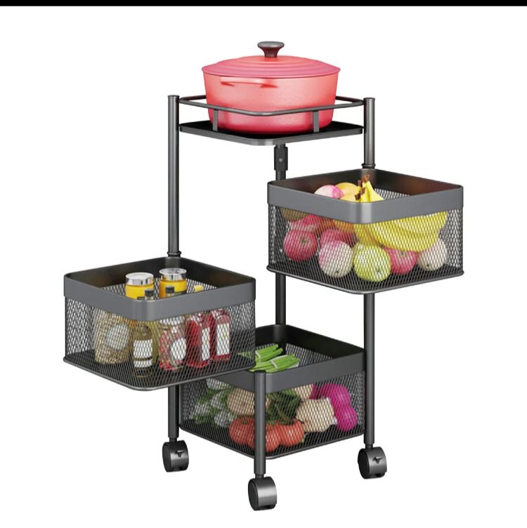 3Tier Square Vagitabal &Fruit Organizer Basket Degree Rotating Moveable Rack for kitchen Storage Baskets
