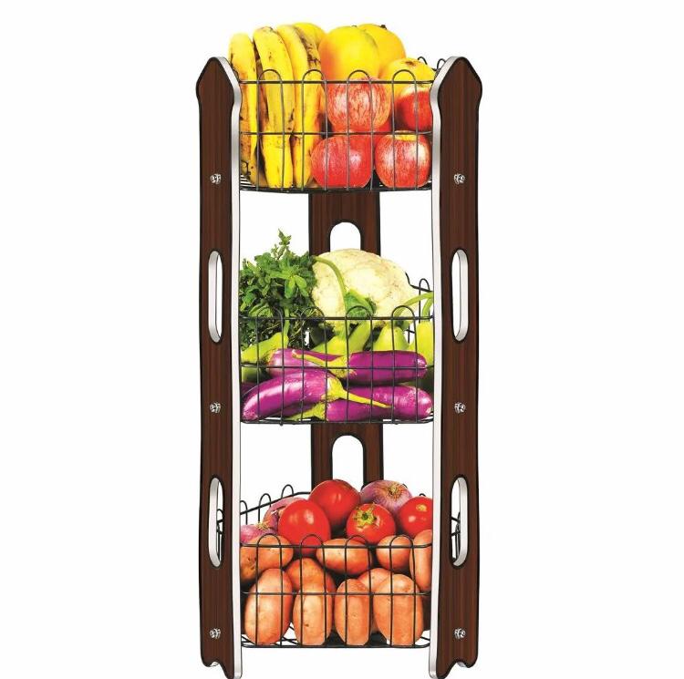 3Tier Fruit Basket/Vegetable Stand/premium Laminated wood Board with Matte Black Wire_Stylish Organizer for Fresh produce.