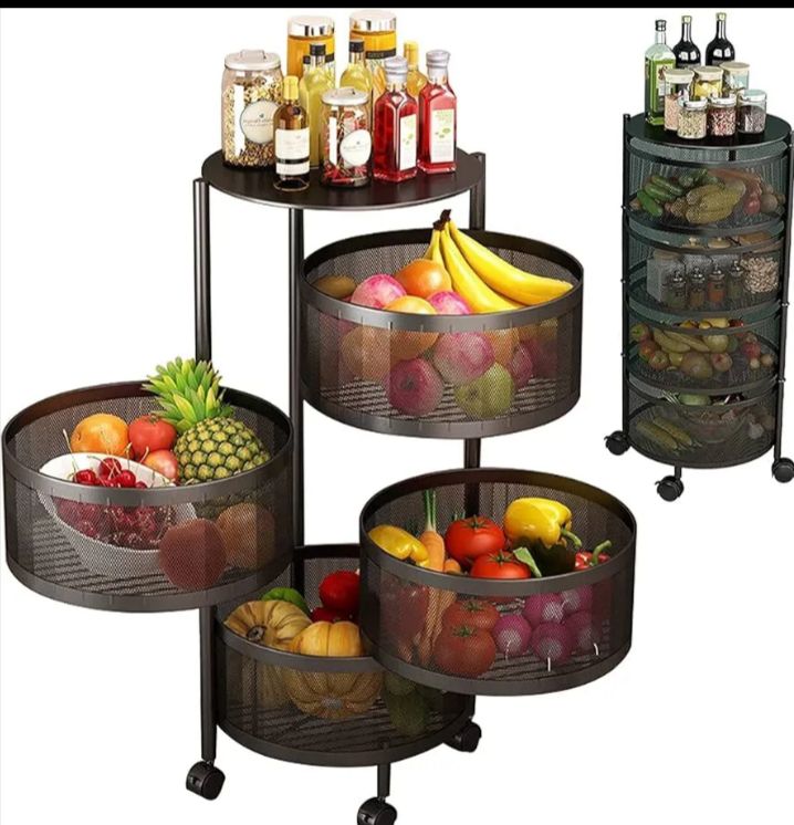 4Tier Square Vagitabal &Fruit Organizer Basket Degree Rotating Moveable Rack for kitchen Storage Baskets