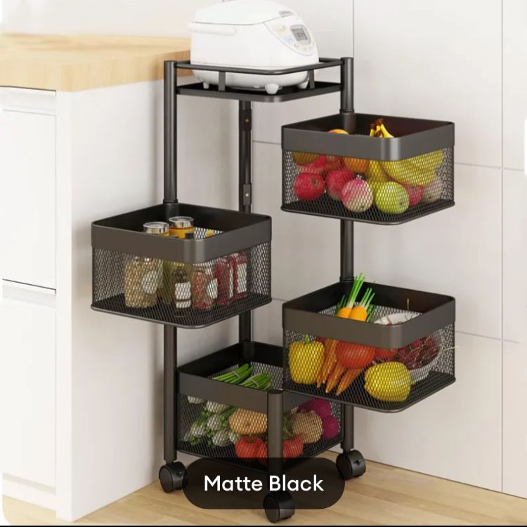 4Tier Square Vagitabal &Fruit Organizer Basket Degree Rotating Moveable Rack for kitchen Storage Baskets