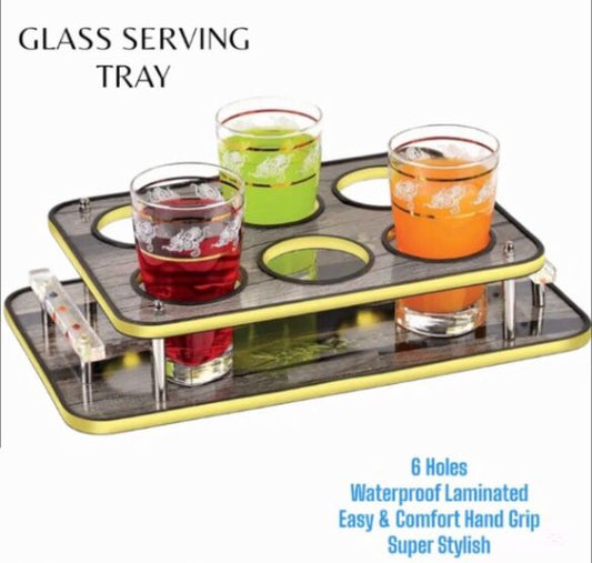 Kitchen marts ,like Glass serving tray with six holes and laminated etc