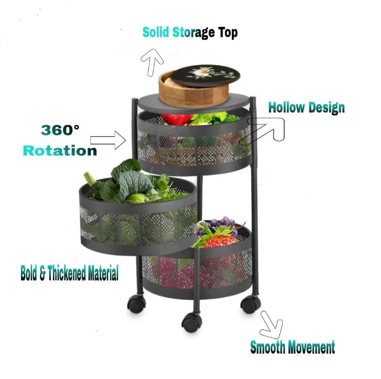 3Tier Square Vagitabal &Fruit Organizer Basket Degree Rotating Moveable Rack for kitchen Storage Baskets