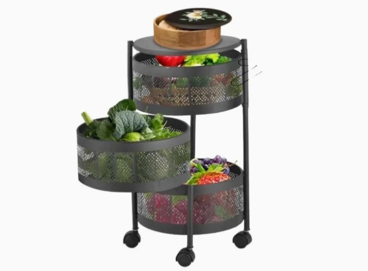 3Tier Square Vagitabal &Fruit Organizer Basket Degree Rotating Moveable Rack for kitchen Storage Baskets