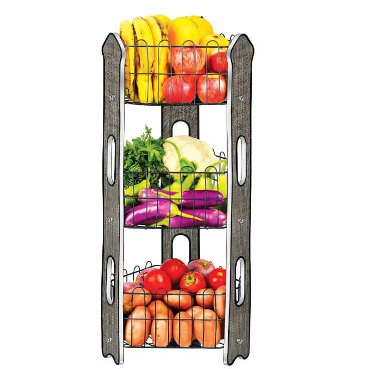 3Tier Fruit Basket/Vegetable Stand/premium Laminated wood Board with Matte Black Wire_Stylish Organizer for Fresh produce.
