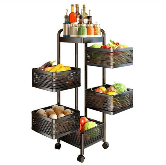 5Tier Square Vagitabal &Fruit Organizer Basket Degree Rotating Moveable Rack for kitchen Storage Baskets